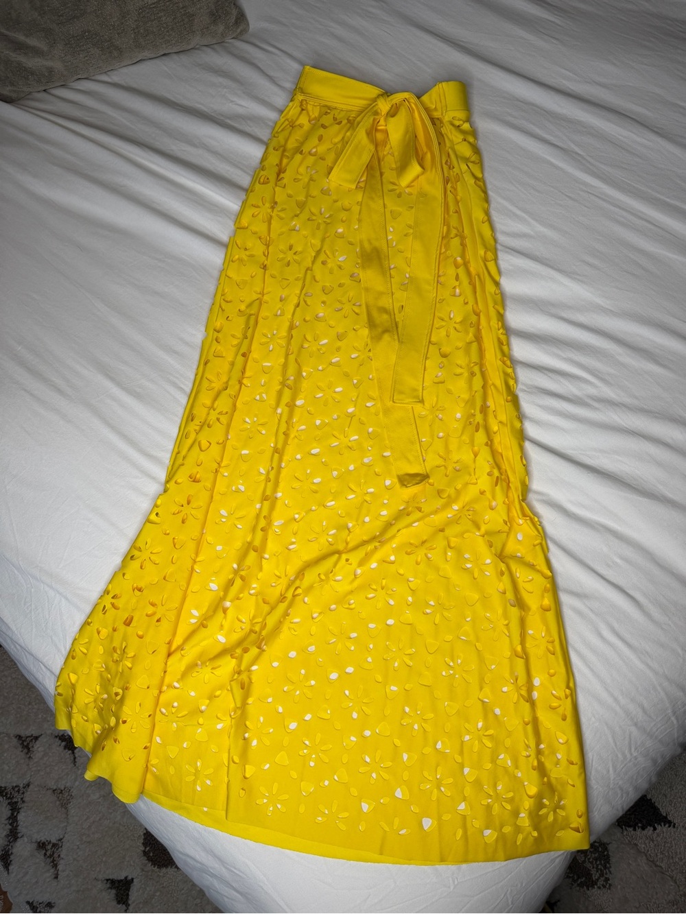 Yellow Floral Laser-Cut Coverup Skirt